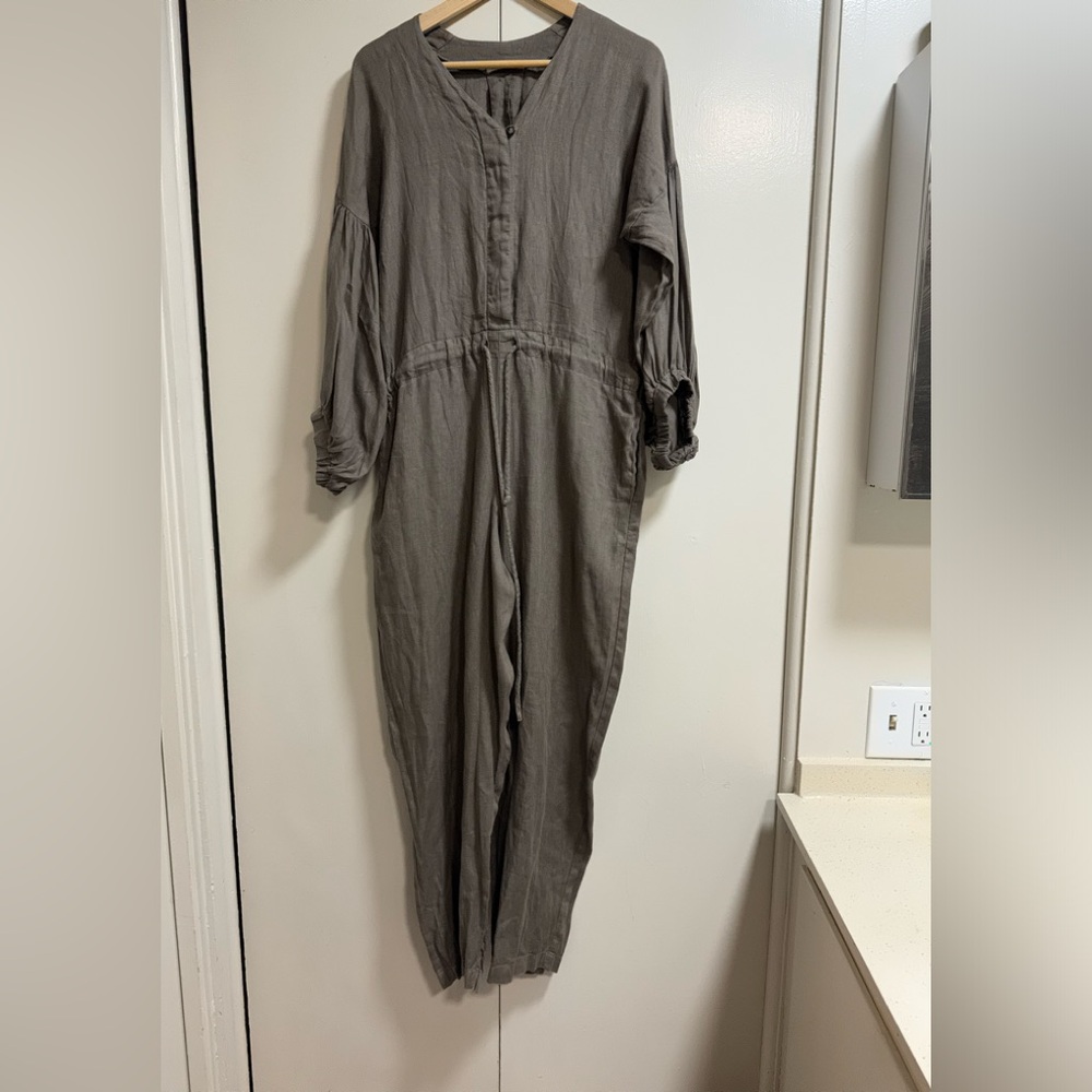 Black Crane Dark Gray  100%Linen made in USA Jumpsuit